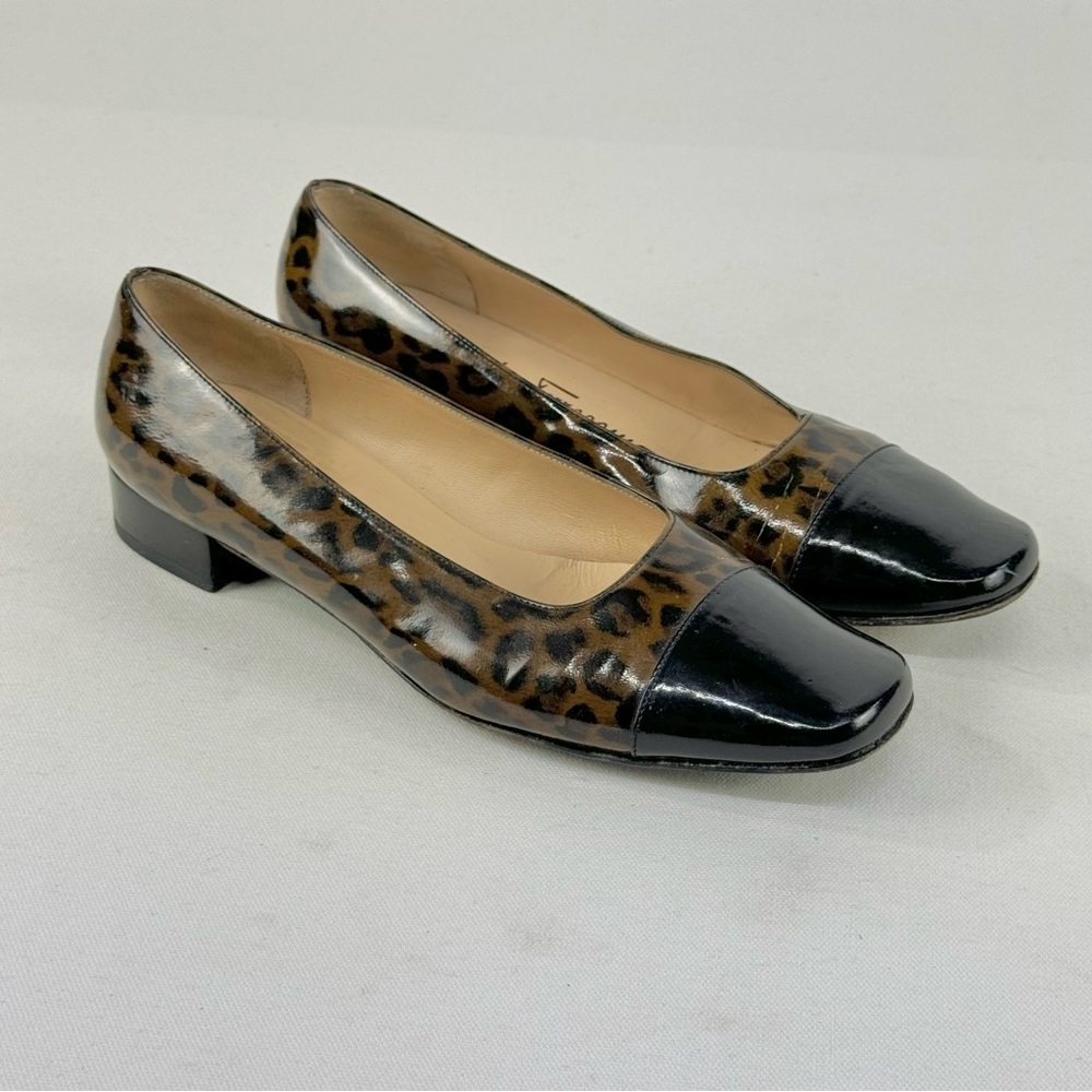 Salvatore Ferragamo Boutique Leopard Patent Italian Leather Square Toe Heel 6.5